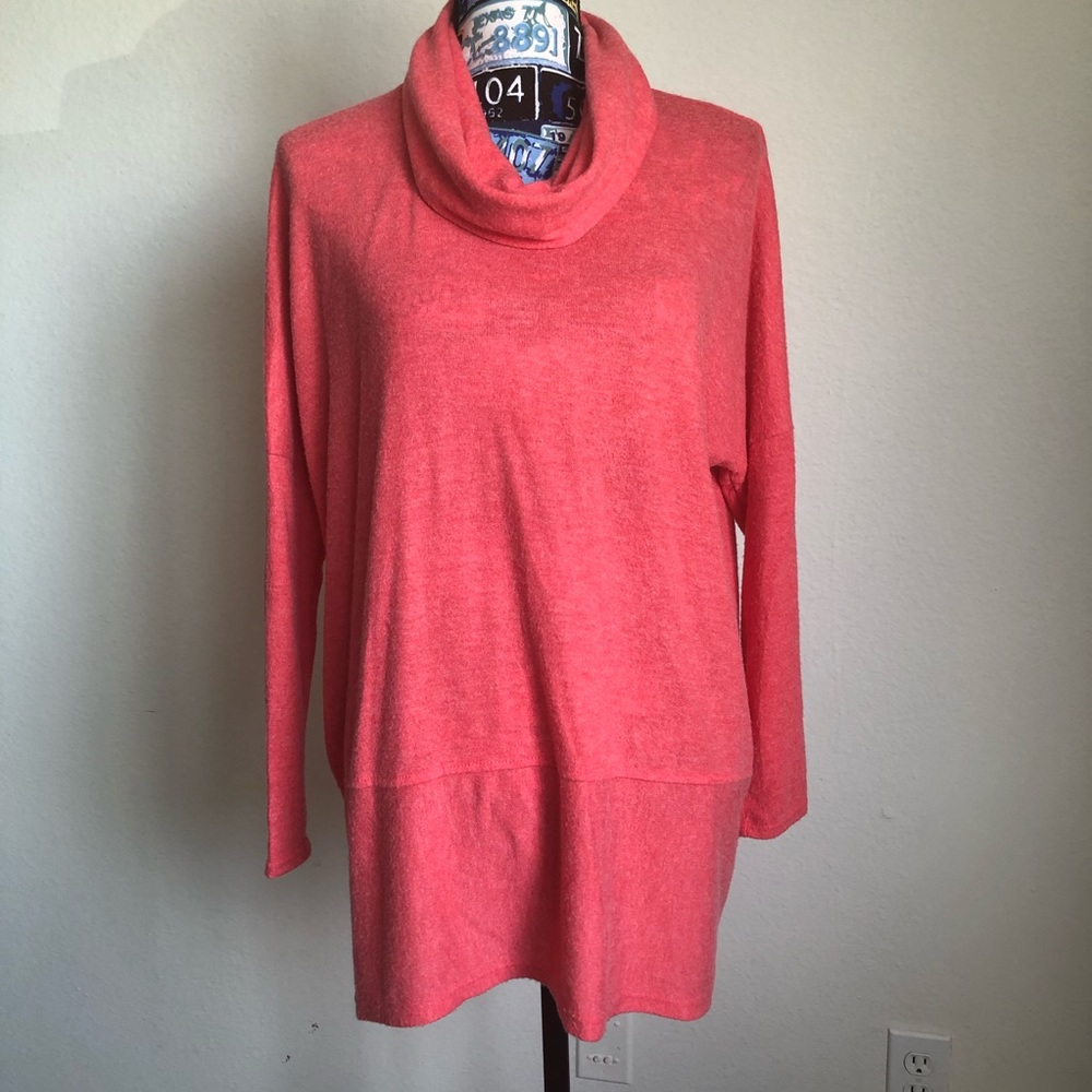 Anthropologie SOFT Tunic Cowl neck Coral/Orange - Picture 2 of 7